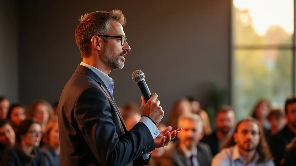 A close-up of a speaker giving a presentation on the Arctic wolf
