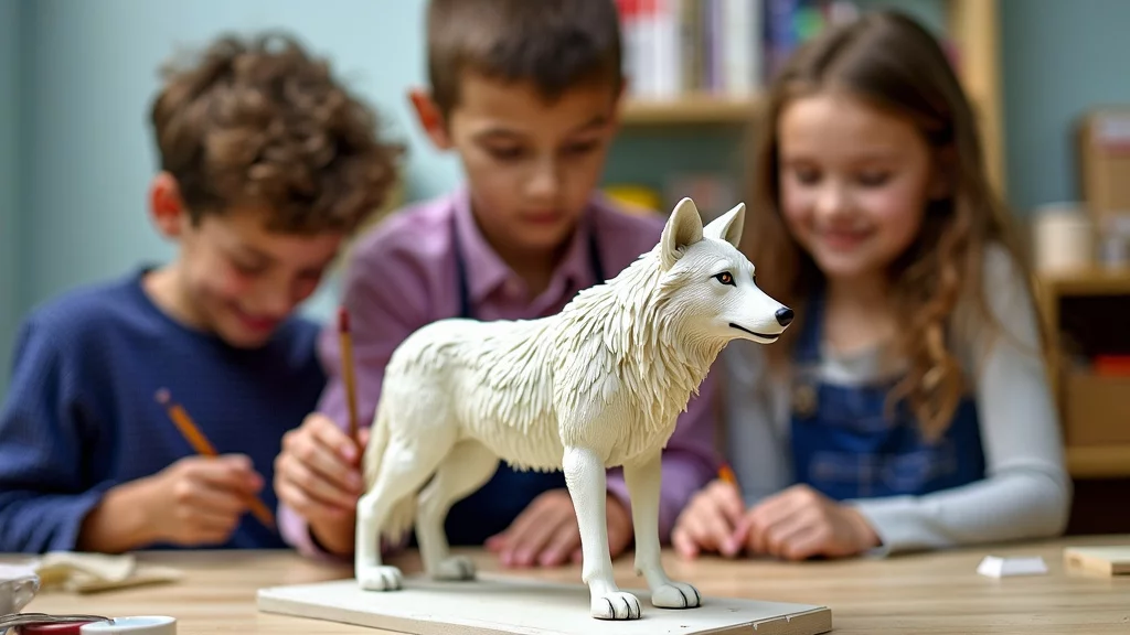 Children building a model of an Arctic wolf
