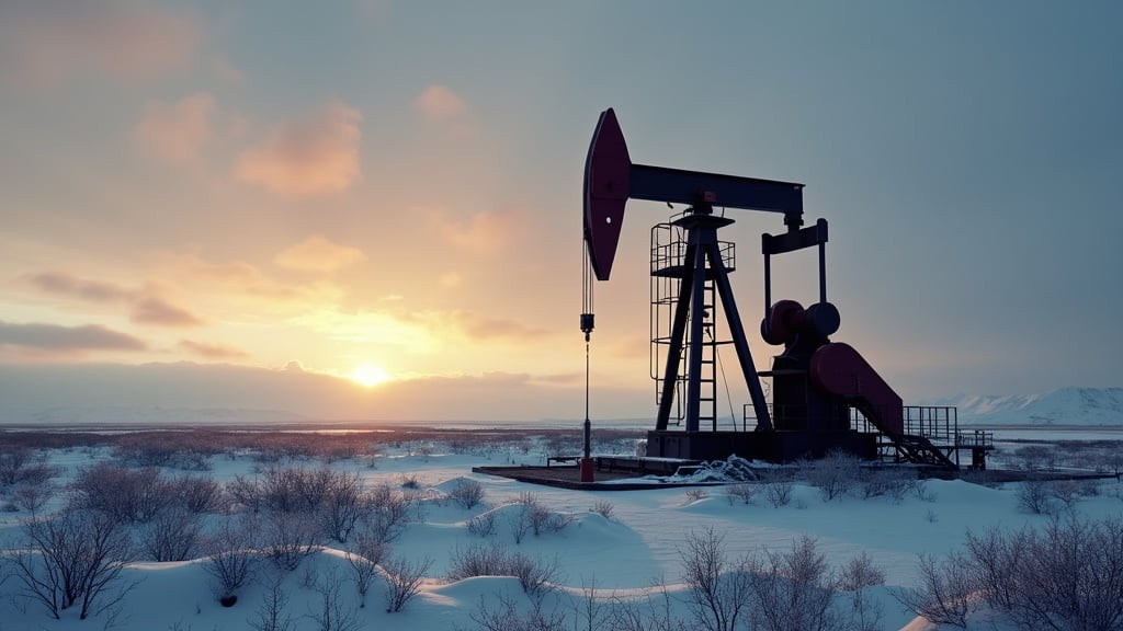 an oil well in an arctic landscape